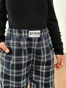 SHEIN Leap Crew Young Girl Girls Plaid Print Casual Pants For Young Girls And Toddler Girls, Great For Casual & Daily Wear & School Daily In Spring And Autumn,Mom And Daughter Matching,Sister And Me Matching - Black - View 5