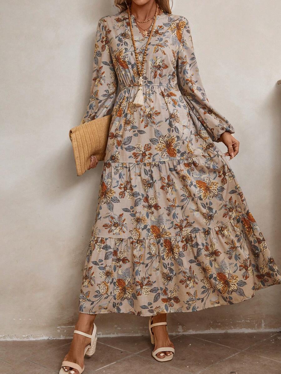 EMERY ROSE Đầm midi dài tay xếp ly họa tiết hoa in toàn thân thường ngày cho nữ - Nhiều màu - Xem 1