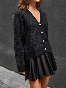 EURMUSE V Neck Cardigan Button Detail Special Style - Black - View 5