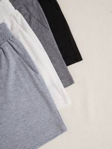 Women Solid Color Drawstring Waist Pocket Casual Pajama Shorts Sleep Shorts - Multicolor - View 5