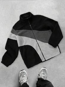 Manfinity Streetrush Veste zippée homme bicolore, manches longues automne/hiver, veste bicolore à manches longues pour sortie, cadeau pour amis, mari, petit-ami