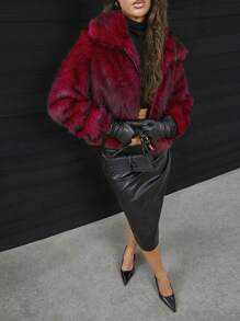 SHEIN SXY Glamorous Fluffy Winter Jacket For Women - Burgundy - View 6