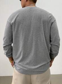 DAZY 1pc Men Plain Color Front Button Long Sleeve Casual T-Shirt Fall,Winter - Grey - View 2