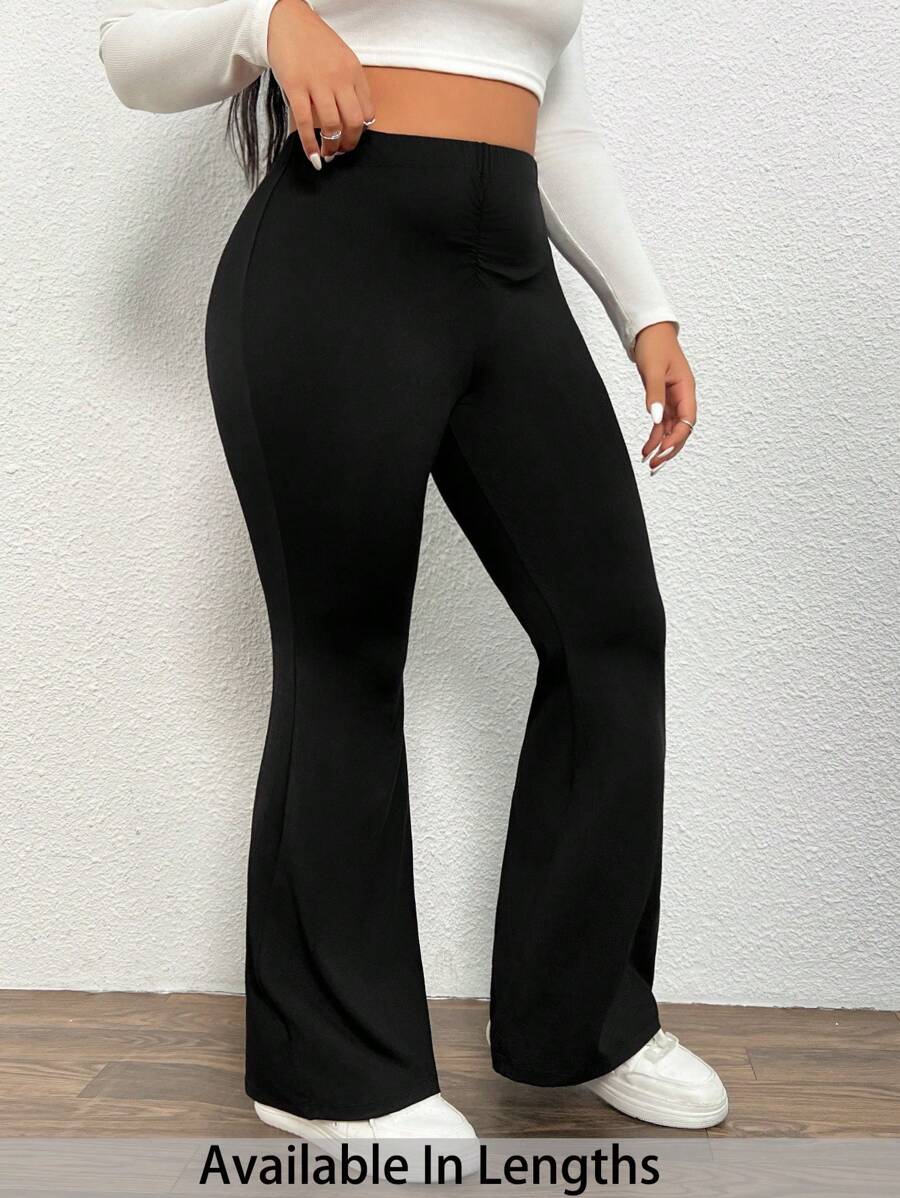 SHEIN Tall CURVE Plus Size Women High Waisted Solid Flare Casual Pants