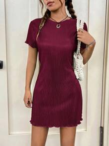 SHEIN EZwear Vestido verde esmeralda de verano con recorte de lechuga - Burdeos - Ver 5