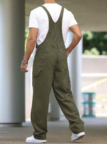 Manfinity Homme Quần yếm denim có túi đơn sắc thường ngày đa năng dành cho nam - màu xanh lá - Xem 2