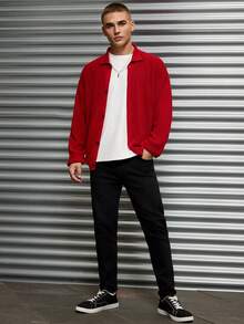 SHEIN Cottnline Men's Comfortable Casual Collared Cardigan Sweater - Red - View 7