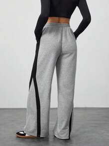 SHEIN Tall Women's Multi-Color Patchwork Sports Sweatpants Trousers - Grey - View 3