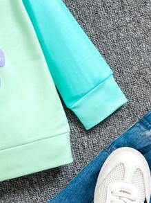 女童撞色花卉印花休闲套头衫，适合日常穿着和返校、秋冬季 - 彩色 - 查看 5