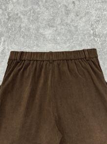 Manfinity Hypemode Quần âu thường ngày vải nhung kẻ Neapolitan thời trang cổ điển cho nam, quần nhung kẻ thu đông, quà tặng bạn trai, quần dài trơn, dành cho chồng - màu nâu - Xem 7