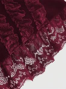 ROMWE Goth 大码女式中世纪哥特式天鹅绒撞色蕾丝花边金属装饰露肩上衣 - 酒紅色 - 查看 3
