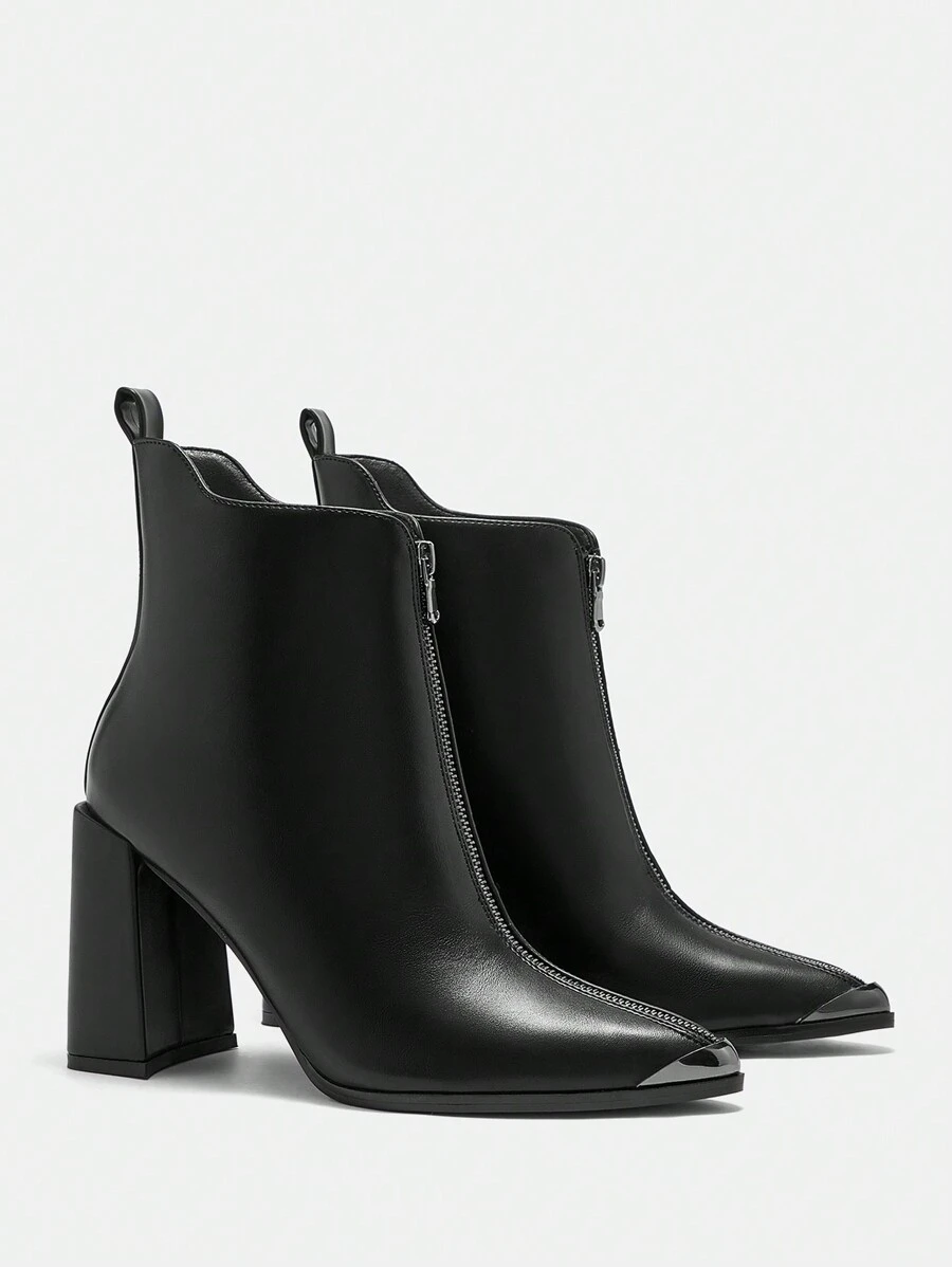 CUCCOO SZL Women's Pointed Toe Chunky High Heel Ankle Boots & Short Boots, Suitable For Christmas, New Year Party, Date Night, Casual Wear In Spring For Christmas And New Year Holiday Vibe Fall And Winter Valentines - Black - View 1