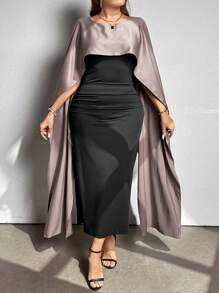 SHEIN Unity Plus Size Women Elegant Color Block Two-In-One Patchwork Contrast Color Dress Maxi Women Outfit - Multicolor - View 3