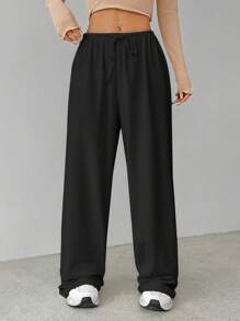SHEIN Tall Soft White Knitted Home Baggy Pants, Loose Pants