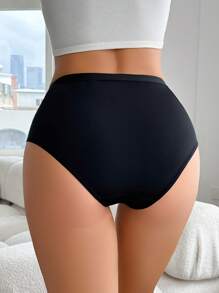 Women Solid Color Lace Trim Triangle Panty - Black - View 2