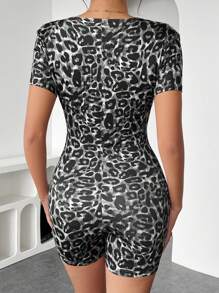 INAWLY Mono corto casual de mujer para actividad física, de manga corta con estampado de leopardo para el verano