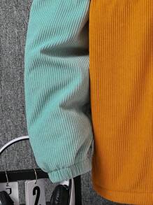 Tween Boy Casual Corduroy Color Block Hoodie Jack, Warme Thermische Voering, Geschikt Voor Herfst, Lente En Winter, Ideaal Voor Buitenspelen, School, Straat, Feest En Vrije Tijd, Hoge Prijs-Kwaliteit
