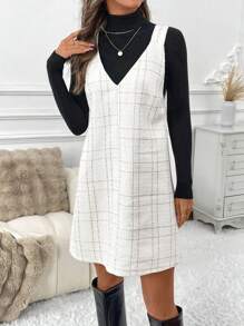 SHEIN LUNE 秋冬新款豹纹吊带休闲街头机场风女士短裙豹纹连衣裙豹纹连衣裙套头连衣裙工装裤 - 白色 - 查看 5