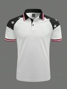 Manfinity Homme Áo thun polo tay ngắn họa tiết ngôi sao màu đơn giản dành cho nam - trắng - Xem 3