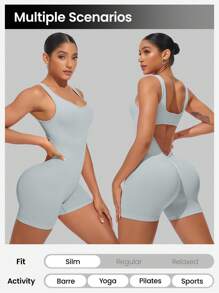 Gameset SHEIN Sport 女士健身连体衣 紧身舞蹈瑜伽紧身衣 - 淺灰色 - 查看 3