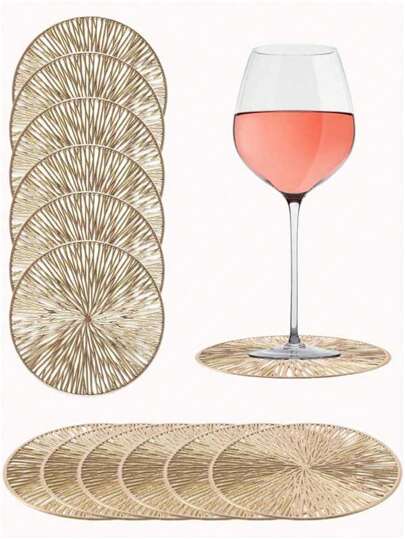 Posavasos hueco de color dorado de PVC, antideslizante, resistente al calor, fácil de limpiar, apto para vajilla diaria, festividades, fiestas, decoración de bares, para el hogar, festivales, otoño, básicos de moda, regalo navideño