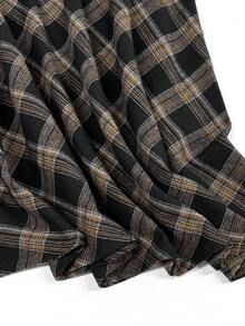 女士优雅格纹印花喇叭裙，不含腰带，休闲黑色春季款 - 黑色 - 查看 4