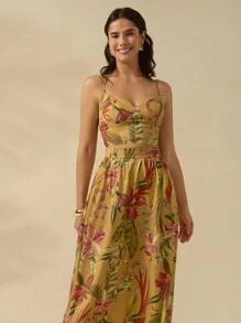 CAJUNI Women's Boho Tropical Print Maxi Skirt, Vacation Casual Summer