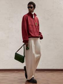 AKNOTIC Party Christmas Men's Knitted Loose Fit Crew Neck Christmas Tree Print Pullover Sweatshirt, Red With Metallic Zipper, Ribbed Cuffs And Hem, Suitable For Christmas, New Year, Daily Wear, Autumn/Winter - Burgundy - View 1