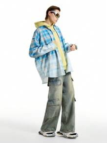 NEON BLANC 男式宽松口袋街头长款牛仔裤 - 藍色 - 查看 3