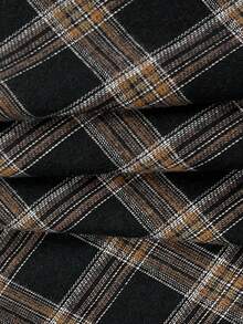 女士优雅格纹印花喇叭裙，不含腰带，休闲黑色春季款 - 黑色 - 查看 5