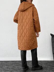 SHEIN Tall Women Quilted Camel Winter Hooded Winter Coat - Camel - View 2