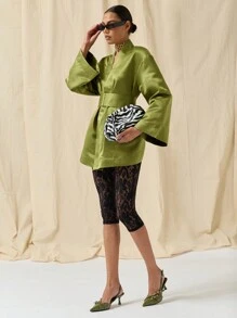 COSMINA Women's Elegant Solid Color Bell Sleeve Mini Dress, Autumn - Olive Green - View 5