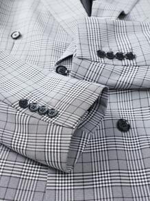 Manfinity Mode 大码男士绅士格子尖头翻领双排扣西装外套和裤子套装 - 淺灰色 - 查看 4