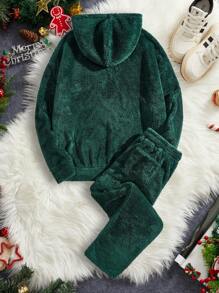 Manfinity VCAY 2pcs Men's Knit Fleece Hoodie And Straight Leg Casual Pants Set, Suitable For Autumn/Winter, Christmas