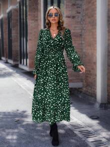 SHEIN LUNE Đầm Maxi Dài Tay Cổ Chữ V In Họa Tiết Toàn Thân Cho Nữ - Nhiều màu - Xem 5