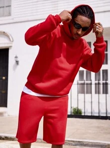 Men's Casual Plain Color Fleece Hoodie Set, Fall & Winter - Grey - View 5