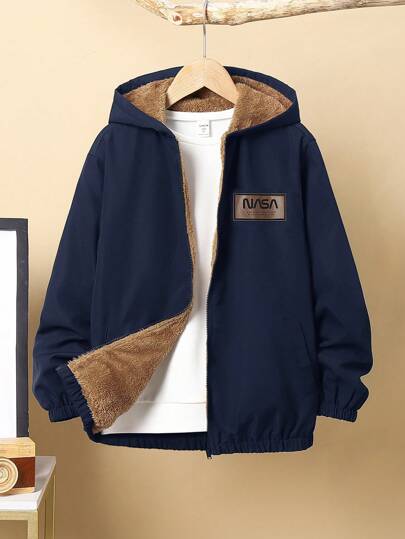 SHEIN 4 Adet Tween Boy Casual Peluş Astarlı Kapşonlu Desenli Ceket, Sonbahar/Kış