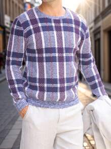 Manfinity Mode Casual geruite gebreide herentrui, lente/herfst