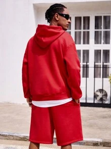 Men's Casual Plain Color Fleece Hoodie Set, Fall & Winter - Grey - View 2