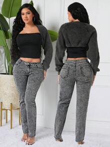 SHEIN SXY Quần Jeans Jeans Jeans Jeans Skinny Jeans ... - Màu Xám nhạt - Xem 1