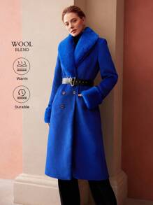 MOTF PREMIUM WOOL-BLEND FAUX FUR COAT - Baby Blue - View 2