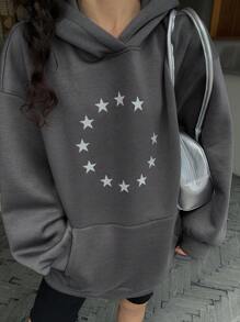 DAZY Sudadera con capucha casual de ajuste holgado y forro térmico para mujer, sudadera con capucha de otoño