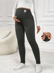 SHEIN Thermisch gefütterte Umstandsleggings mit hoher Taille, dehnbar und warm, für Schwangere, Herbst/Winter, für Umstandsmode - Dunkelgrau - Übersicht 1