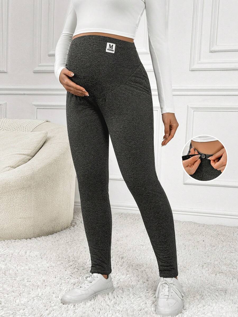 SHEIN Thermisch gefütterte Umstandsleggings mit hoher Taille, dehnbar und warm, für Schwangere, Herbst/Winter, für Umstandsmode - Dunkelgrau - Übersicht 1