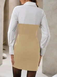 SHEIN Unity Nuevo vestido de manga larga con cremallera a media altura y cintura ceñida 2 en 1 de estilo casual y elegante de oficina en blanco y negro para otoño/invierno 2024 (cómodo 100% algodón) - Multicolor - Ver 2