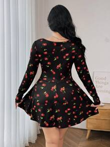 SHEIN EZwear Plus Size Women Cherry Print Jumpsuit - Multicolor - View 2