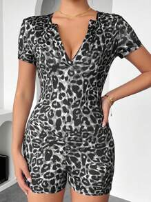 INAWLY Mono corto casual de mujer para actividad física, de manga corta con estampado de leopardo para el verano