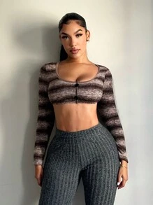 SHEIN SXY Áo croptop dài tay kẻ sọc gợi cảm cho nữ - Nhiều màu - Xem 4