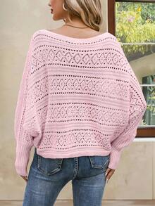 SHEIN LUNE Áo len chui đầu dài tay cổ bẻ màu trơn không đối xứng - Hồng - Xem 3