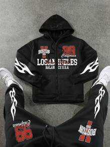 Manfinity EMRG Men's Casual Letter Print Hoodie And Sweatpants 2 Pieces Tracksuit Set